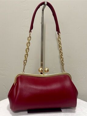 Handmade Premium Cowhide Leather Kisslock Frame Baguette Bag/Crossbody